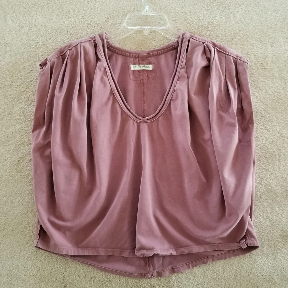 We The Free Pink Mauve Slouchy Oversized Cropped V Neck Top Size S